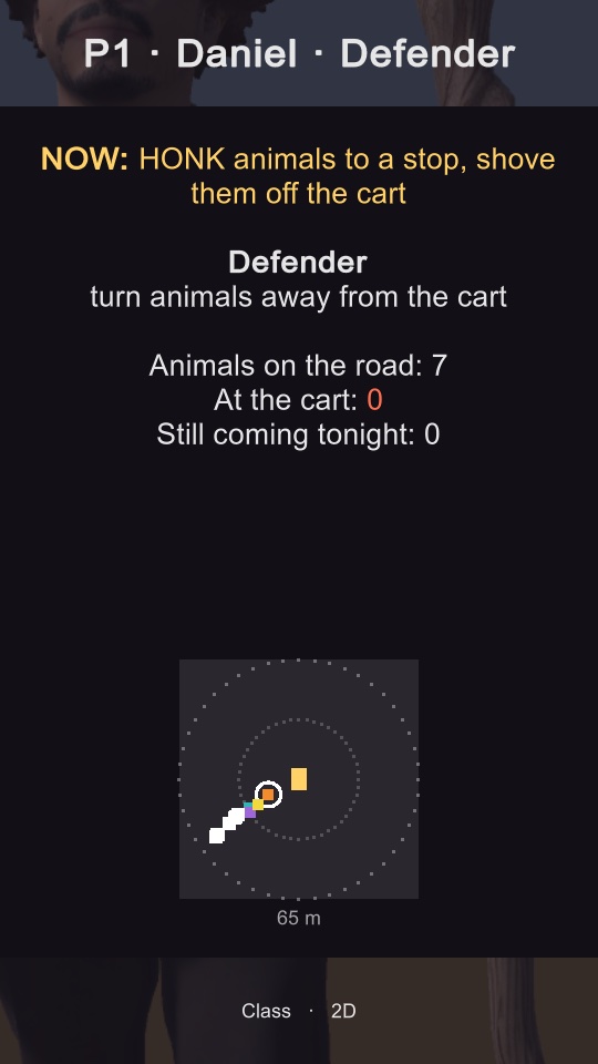 Defender class page with a radar of animals around the cart.