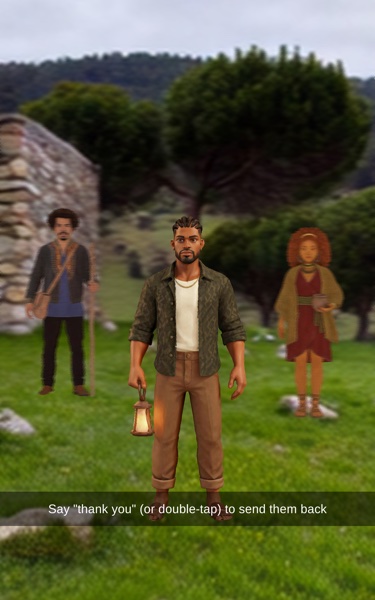 Daniel character steps forward while two others stand back.