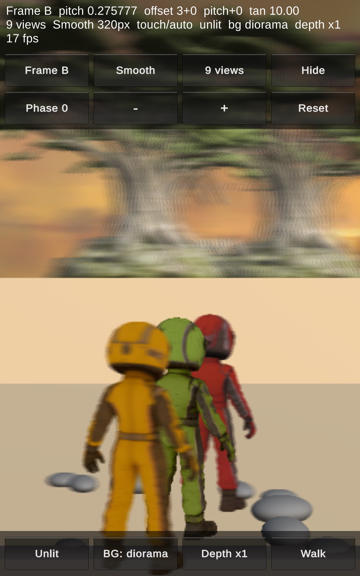 The tuning bar of the app over three kids in the diorama.