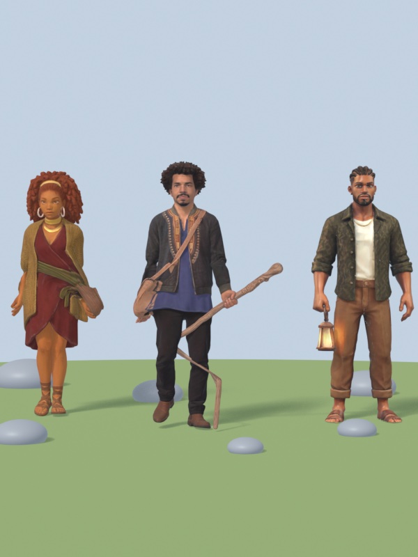 Amara Sol, Daniel and Kai holding a lantern, standing on grass.